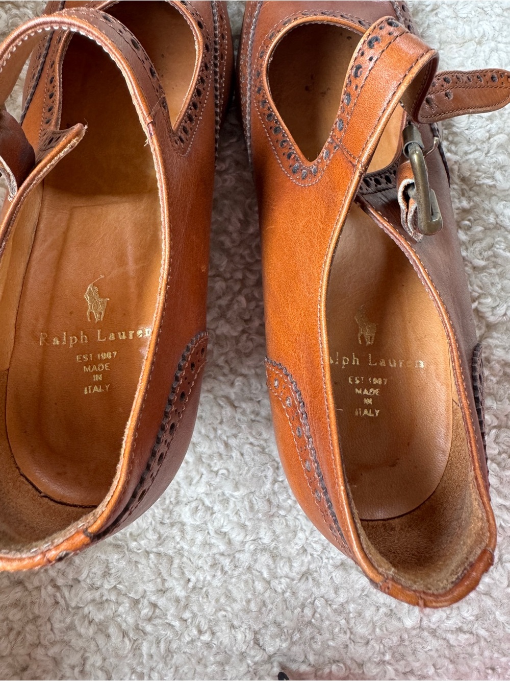 Ralph Lauren burnished tan wingtip heels shoes - Picture 11 of 13